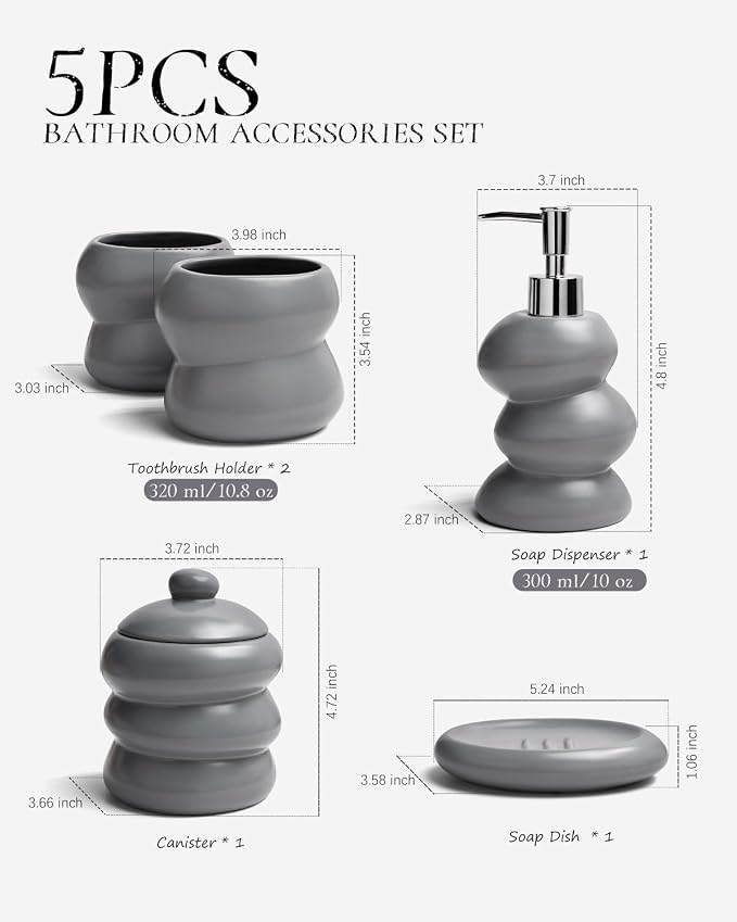 Bathroom Accessory Set 5PCS, Ceramic Bathroom Accessories Set, Irregular Shape - Image 2