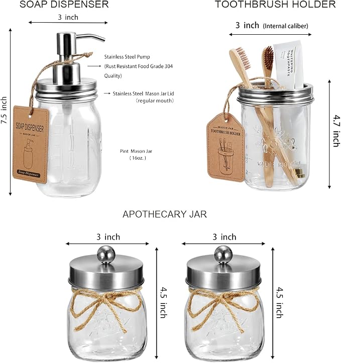 SheeChung 6Pcs Mason Jars Bathroom Accessories Set - Image 5