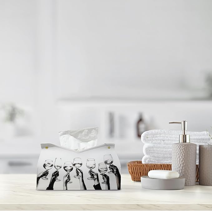 Blck And White Cheers Leather Tissue Box Cover Rectangle, Holiday Party Decor - Image 8