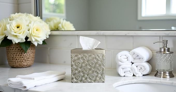 Hymmah Modern Square Tissue Box Cover Holder, Bathroom Accessories Decor Unique - Image 4