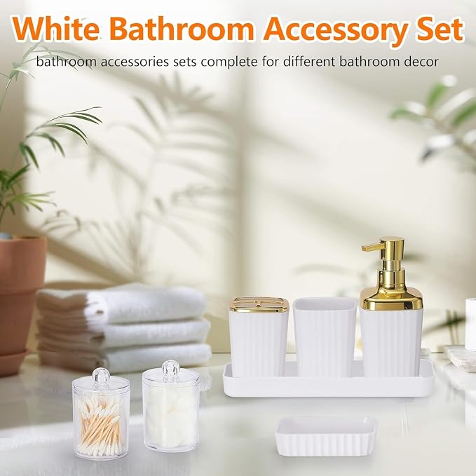 White Bathroom Set, Trash Can, Toothbrush Holder, Soap Dispensers, Toothbrush - Image 7