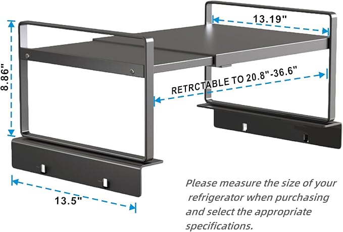 Adjustable Fridge Top Storage Rack, 20.8"-36.6" Expandable Organizer Shelf - Image 2