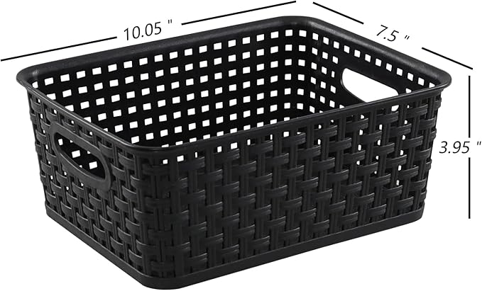 Sandmovie Black Plastic Rattan Storage Baskets, 6 Packs - Image 3