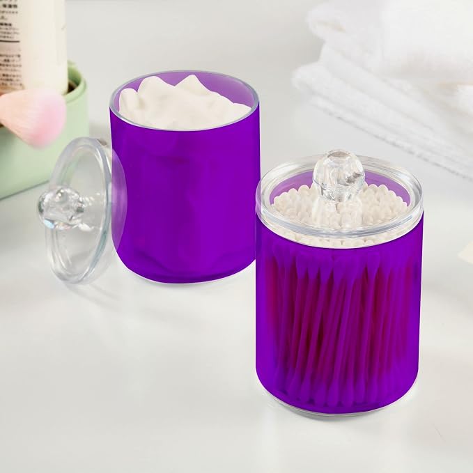 Purple Qtip Holder Organizer Dispenser Cotton Swabs Cans Plastic Jars - Image 5