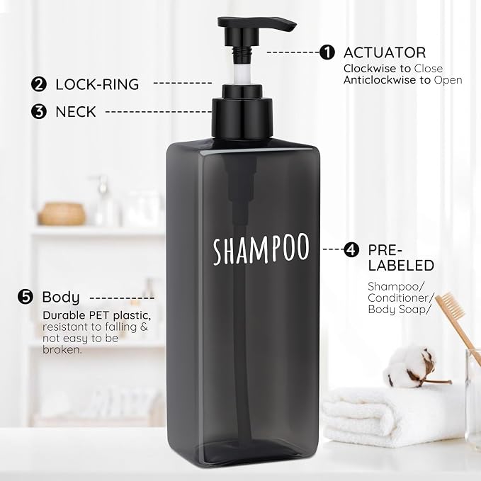 Segbeauty 16.9oz Black Shampoo and Conditioner Dispenser, 500ml Pre-Printed - Image 3