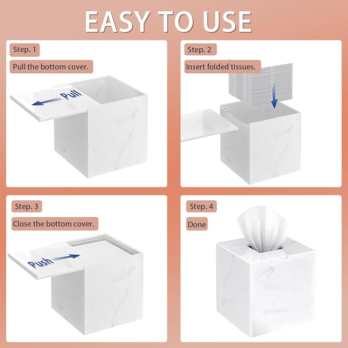 SILUT Tissue Box Cover Square, Marble Texture Tissue Box Holder, Decorative - Image 7