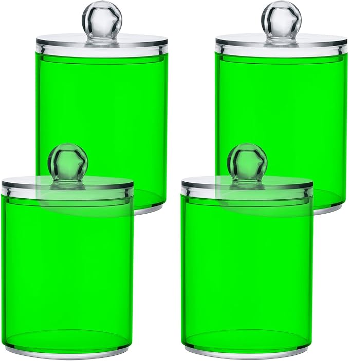 Green Qtip Holder Organizer Dispenser Cotton Swabs Cans Plastic Jars - Image 2