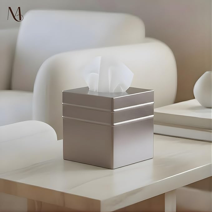 Monarch Abode Tissue Box Cover Square – Handcrafted Border Embossed Pewter - Image 4