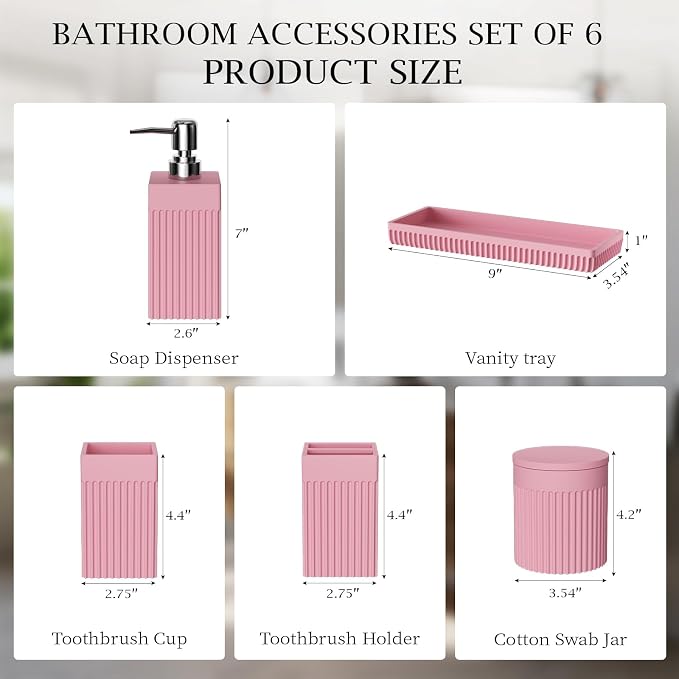 6-Piece Pink Bathroom Set - Image 8