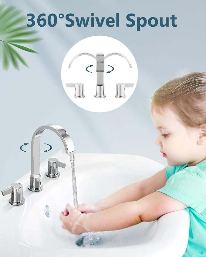 Aolemi Bathroom Faucets 3 Hole, 8 Inch Widespread Waterfall Bathroom Sink Faucet - Image 3