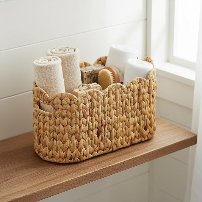 Toilet Paper Storage Basket, Scalloped Wicker Basket - Image 3