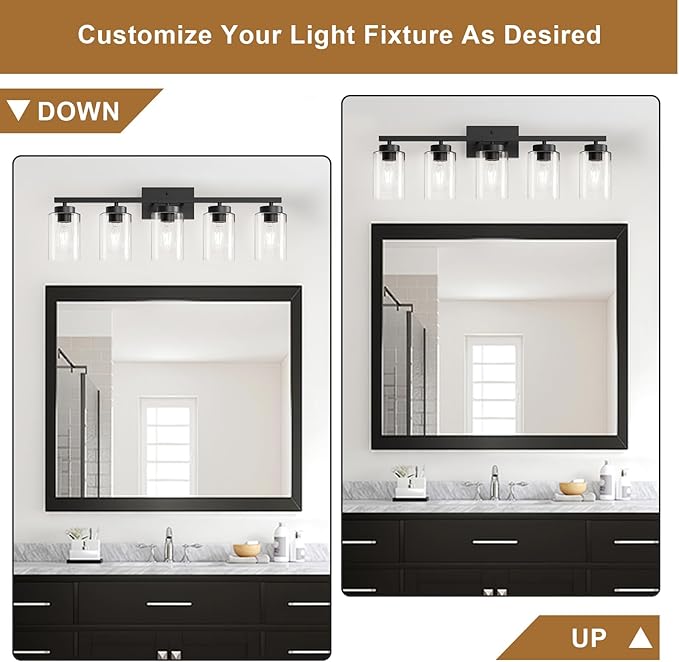 IZORRO Modern Bathroom Light Fixtures, 5 Light Black Vanity Lights, Bathroom - Image 2
