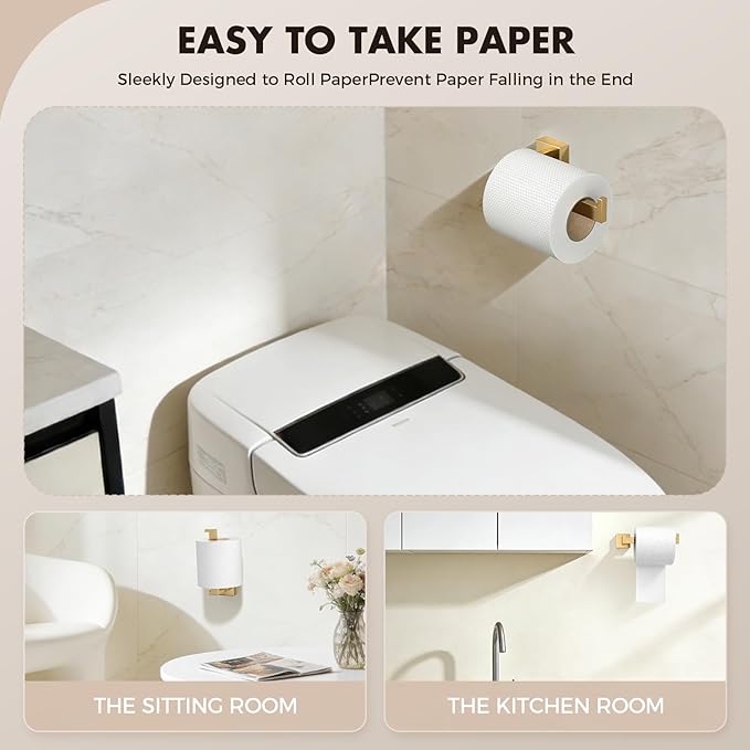 Bathroom Accessory Towel Bar Set: 5 Pieces Gold Bathroom Hardware Square SUS304 - Image 4
