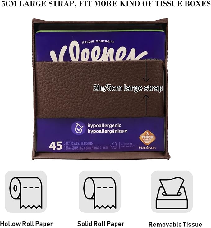 Tissue Box Cover Holder Square Tissue Cube Cover PU Leather Tissue Organizer - Image 3