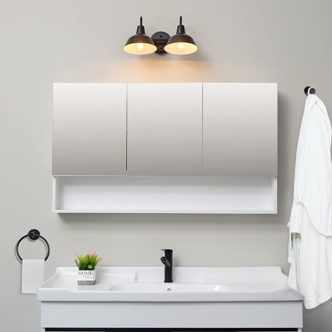 Globe Electric 63000004 3-Piece Bathroom Set, Matte Black, 15.5" 2-Light Vanity - Image 2