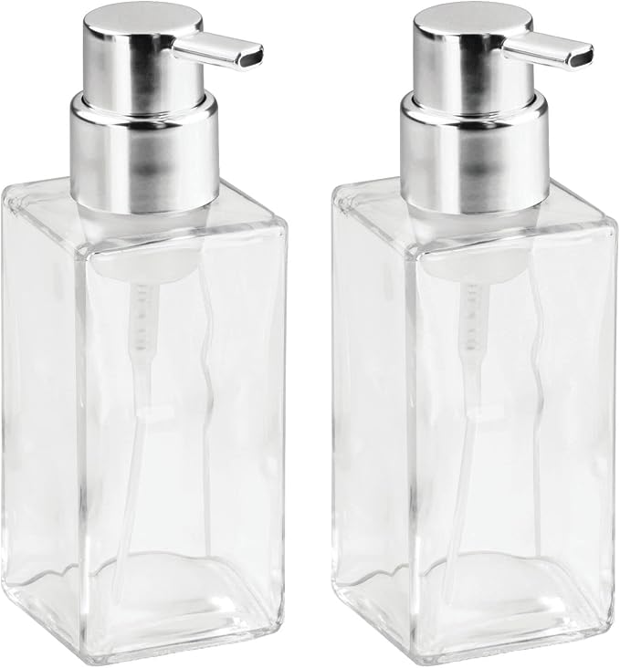 mDesign Glass Refillable Foaming Hand Soap Dispenser Modern Square Pump Bottle - Image 9