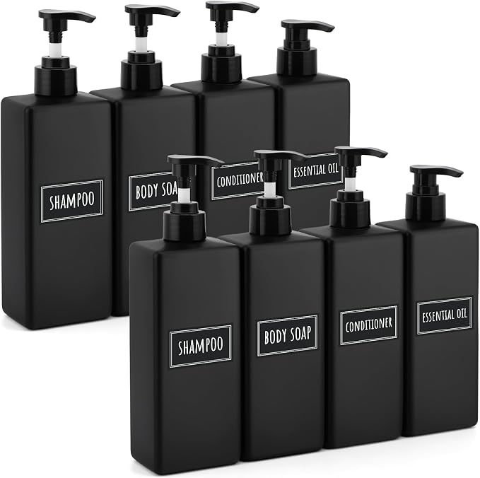 Segbeauty 8 Pack Bathroom Soap and Shampoo Dispenser, Matte Black Plastic by Segbeauty