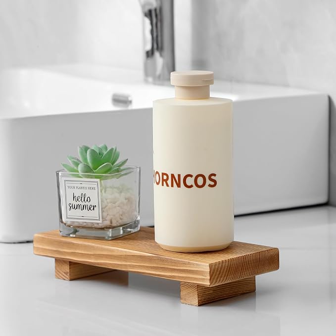 Bathroom Counter Organizer Wood Pedestal Stand Farmhouse Decorative Tray Soap - Image 2