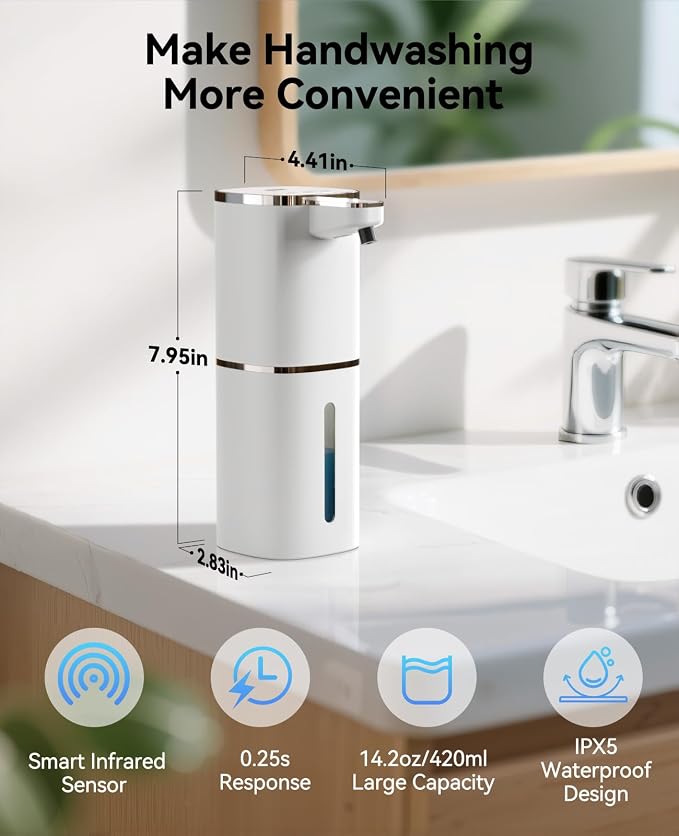 Luxspire Automatic Foaming Soap Dispenser, Touchless Foam Soap Dispenser - Image 2
