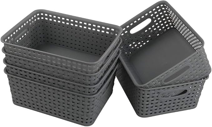 Sandmovie Grey Plastic Rattan Storage Baskets, 6 Packs - Image 7