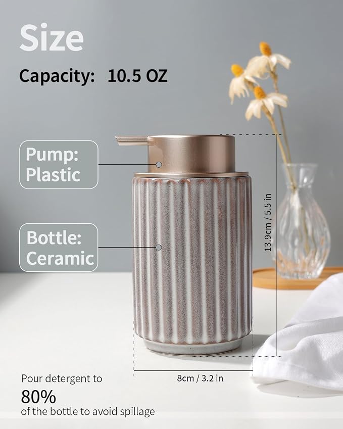Soap Dispenser, Liquid Ceramic Refillable Hand Soap Pump - Image 2