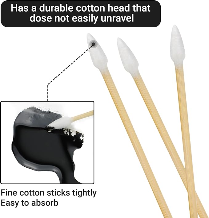 500/1000 Count 6'' Long Round/Pointed Cotton Swabs Durable Stem, Lint- Free Gun - Image 3