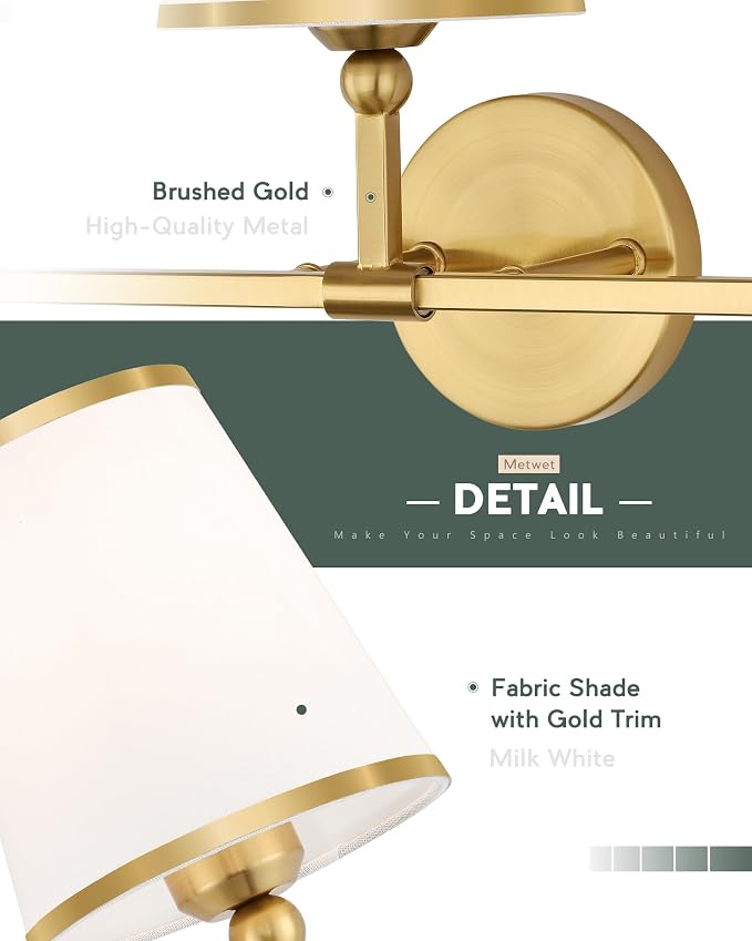 3-Light Bathroom Light Fixtures, Brushed Gold Vanity Lights Over Mirror - Image 4