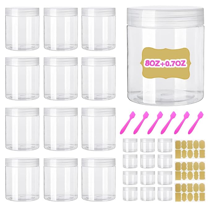 AMORIX 8oz Clear Plastic Jars by AMORIX