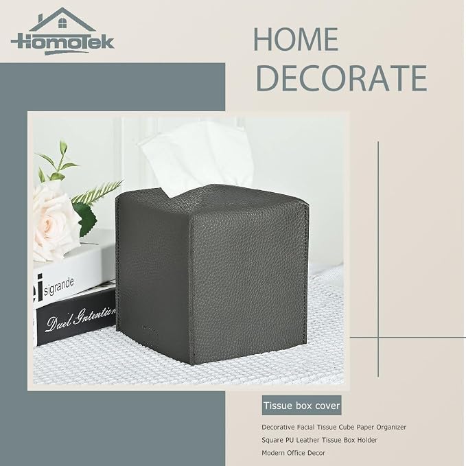 HOMOTEK 2 Pack Tissue Box Cover, Square PU Leather Tissue Holder, Decorative - Image 7