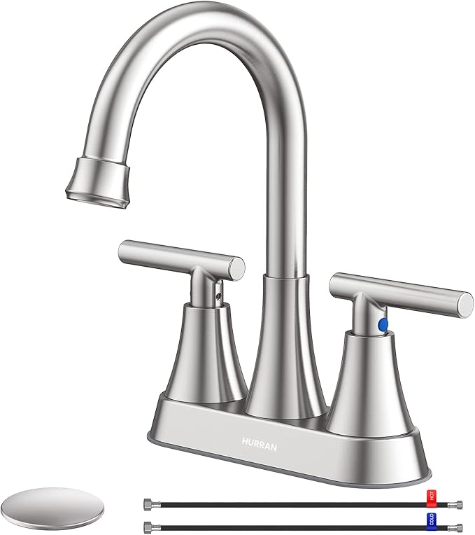 Bathroom Faucets for Sink 3 Hole, Hurran 4 inch Brushed Nickel Bathroom Sink by Hurran