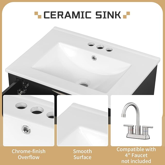24" Bathroom Vanity with Sink, Harper & Bright Designs Free Standing Single - Image 7