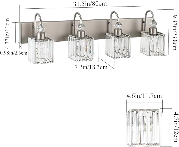Ralbay Crystal Brushed Nickel Vanity Light - Image 4