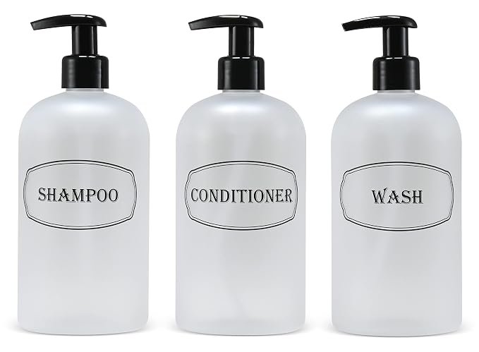 16 oz Shampoo, Conditioner, Wash Refillable Empty Plastic Pump Bottle Dispenser by BottifulHome