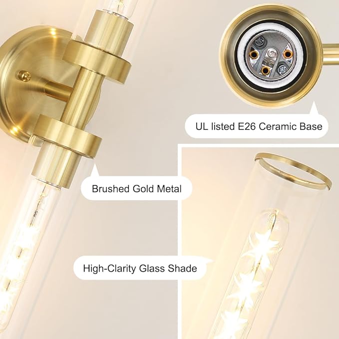 Antique Gold Wall Sconces Set of 2, Modern Bathroom Vanity Lights - Image 5