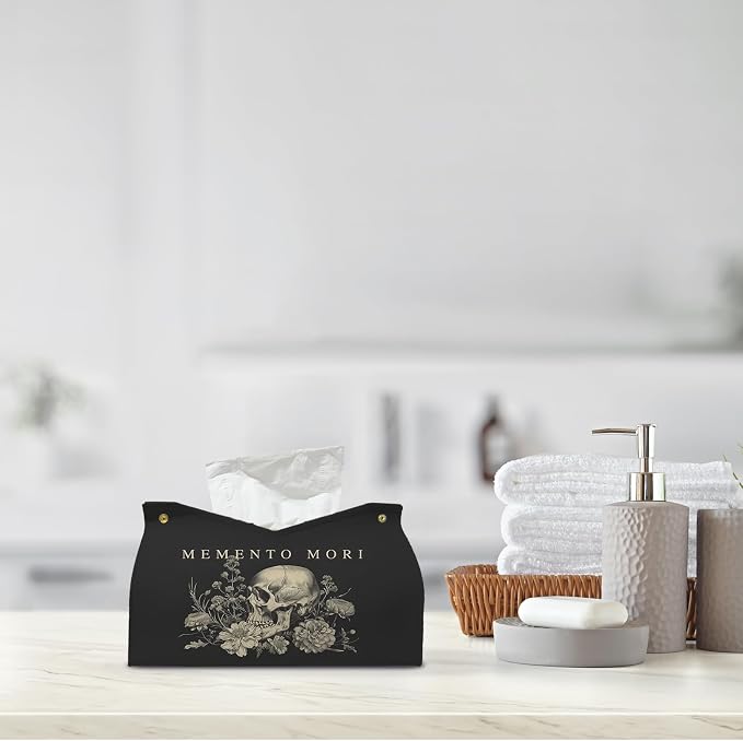 Memento Mori Skull Blck Leather Tissue Box Cover Rectangle, Academia Catholic - Image 8