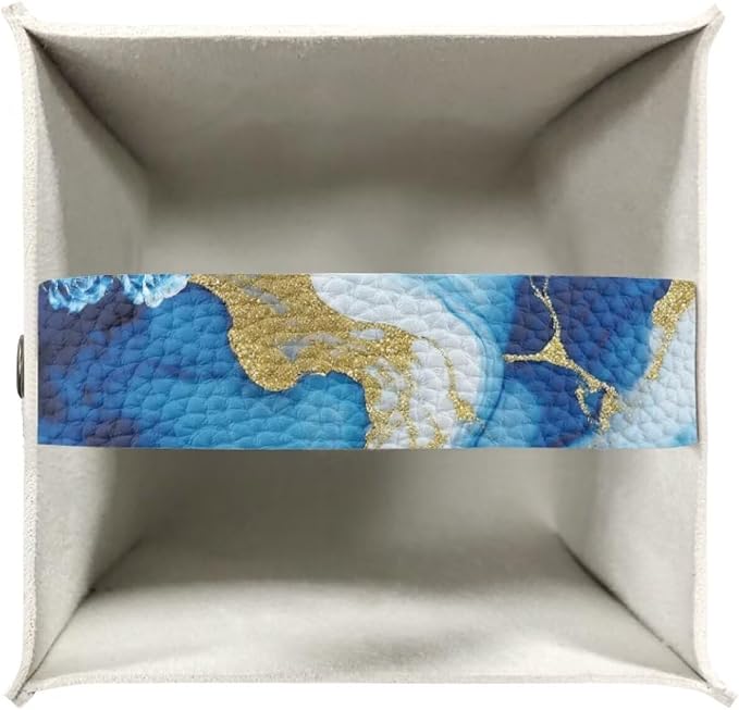 Blue Marble Butterfly Modern Tissue Box Holder, Waterproof Square PU Leather - Image 3