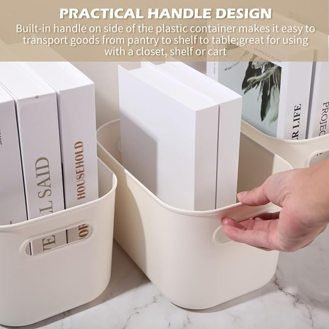 Zopeal Plastic Storage Bins 10 Pcs White Pantry Organizer Bins Small Baskets - Image 4