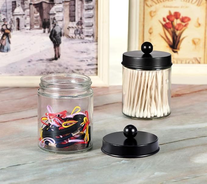 Amolliar 4 Pack Apothecary Jars Bathroom Vanity Storage Organizer Set - Image 8