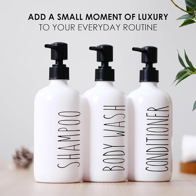 HOMCDALY Shampoo and Conditioner Dispenser Set of 3, 21oz Shower Soap Bottles - Image 3