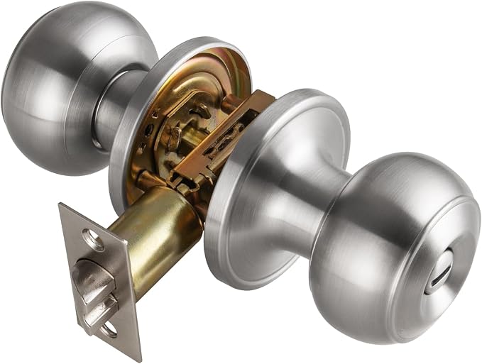 Brushed Nickel Door Knobs Interior, Bath & Bed Privacy Door Knob, Keyless Door by NCSENBuidlingHardware