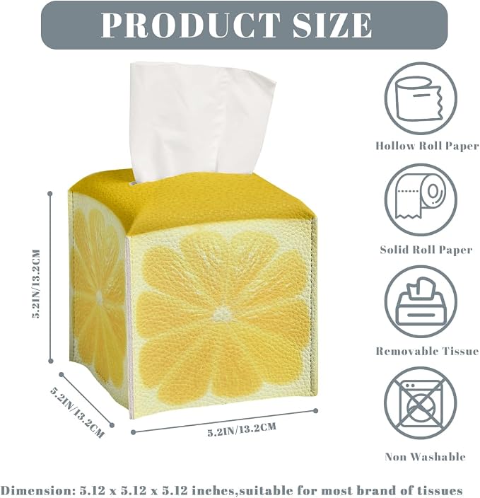 Cute Fruit Tissue Box Cover Funny Yellow Lemon Leather Tissue Box Holder Square - Image 3