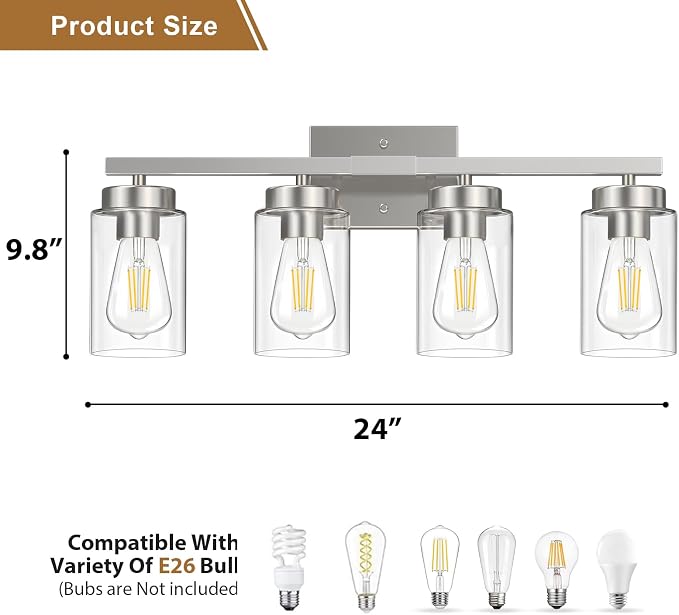 IZORRO Modern Bathroom Light Fixtures, 4 Light Brushed Nickel Vanity Lights - Image 2