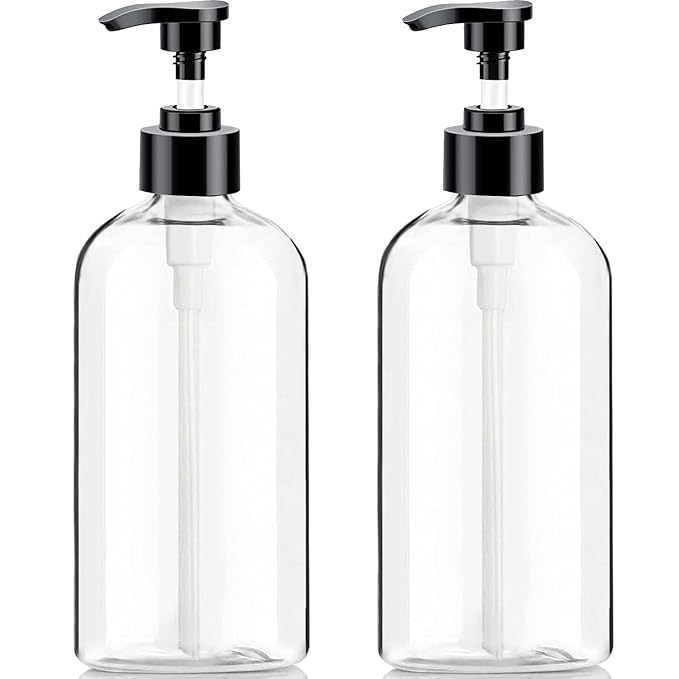 Empty Plastic Pump Bottles Dispenser（16.9 Oz, 2 Pack）, Portable Amber BPA-Free by Vioetry