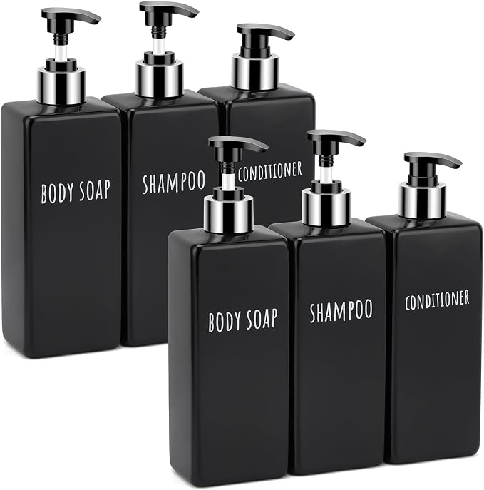 Segbeauty 6 Pack Reusable Shampoo and Conditioner Dispenser, 16.9oz 500ml Black by Segbeauty