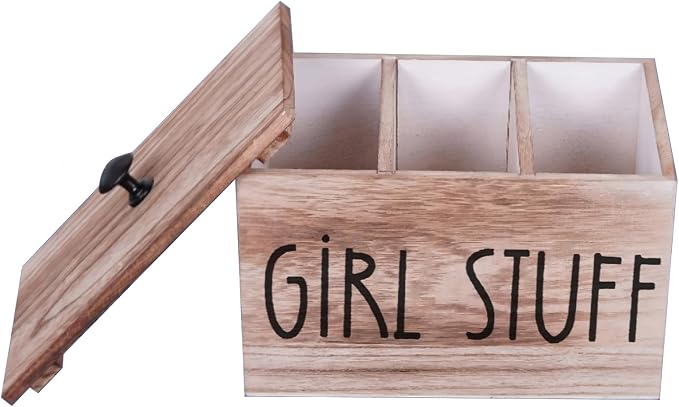 3 Compartments Pad and Tampon Organizer, Wooden Menstrual Care Storage Box - Image 4