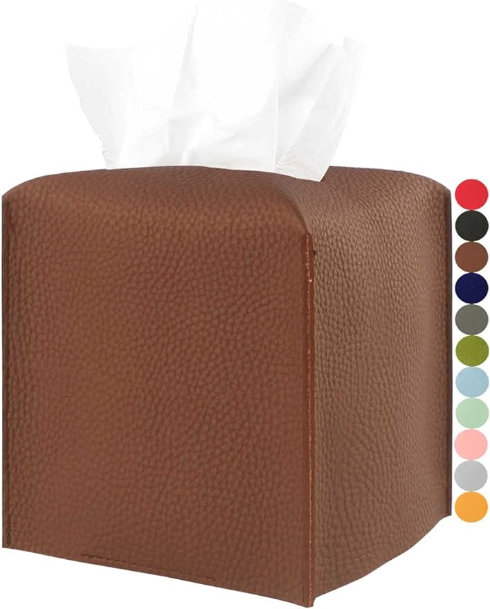 Leather Tissue Box Cover Square – Modern PU Leather Cube Tissue Box Holder by JESMINI