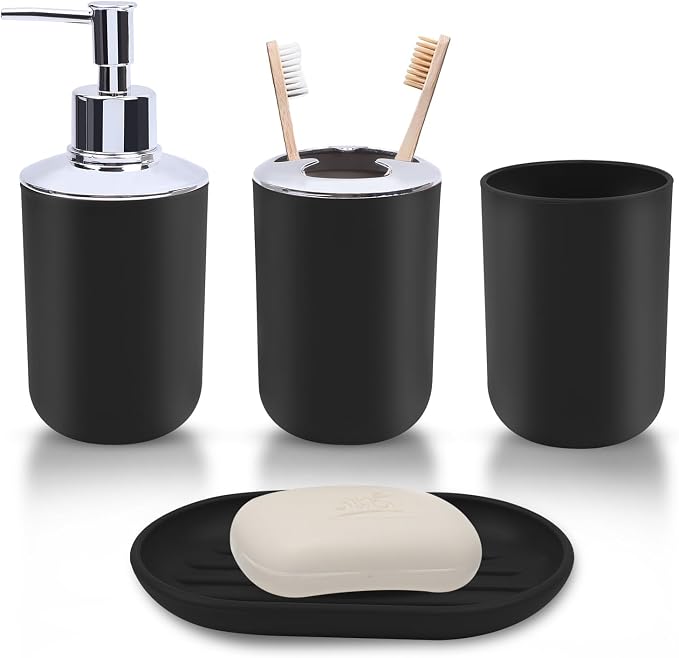 4 Piece Bathroom Accessories Set, Plastic Bathroom Accessory Set, Toothbrush by LGURT