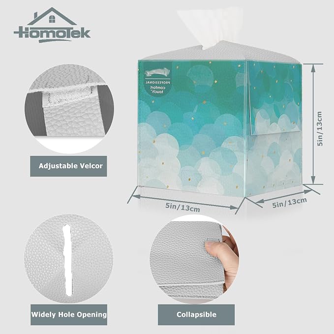 HOMOTEK 2 Pack Tissue Box Cover, Square PU Leather Tissue Holder, Decorative - Image 2