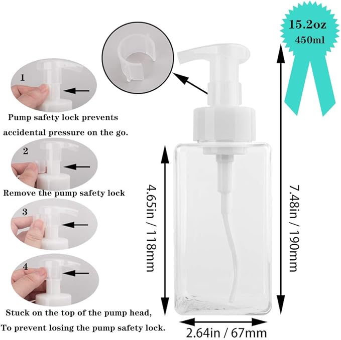 2 Pack Foaming Soap Dispenser 15oz Refillable Foam Liquid Hand Soap Empty - Image 2