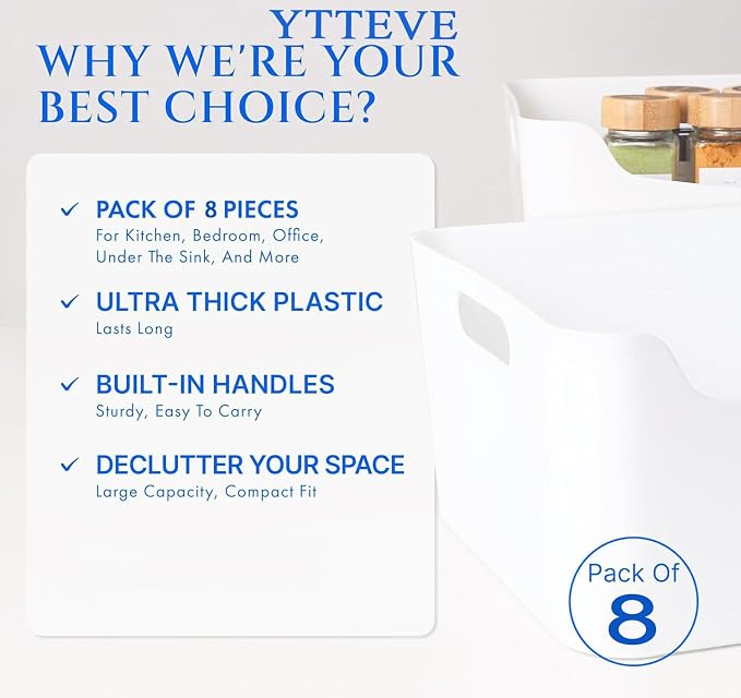 Ytteve Medium 8-Pack White Plastic Storage Bins - Image 3